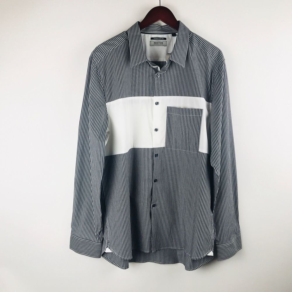 Reaction kenneth Men's long sleeve color block button down dress shirt size XL